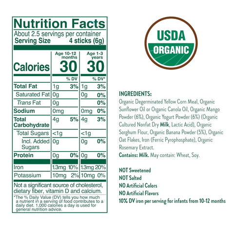 Little Bellies Organic Mango Yogurt Pick-Me Sticks, (Pack of 5 x 0.56 oz Individual Packs)
