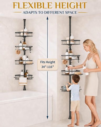 SEIRIONE Rustproof Corner Shower Caddy Tension Pole for Bathroom Organizers