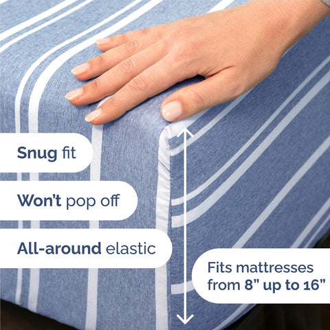 King Size 4 Piece Sheet Set - Breathable & Cooling Sheets - Blue Stripes