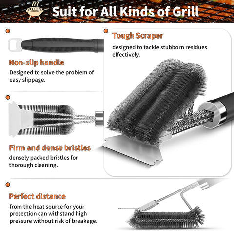 Grill Brush and Scraper-18 Adjustable Handle Safe BBQ Grill Brush for Outdoor Grill-Deep BBQ Clearning Brush wih Bottle Operner Extra Strong Grill Cleaner Accessories for Gas/Charcoal Grilling Grates
