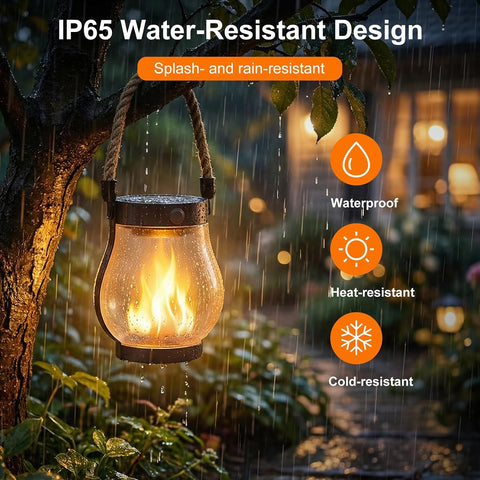 Solar Lanterns Outdoor Waterproof 6-Pack, 2nd Gen Flickering Flame Effect