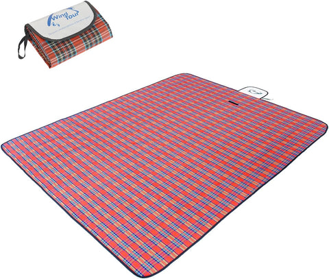 Wind Tour Waterproof Picnic Blanket with Carry Strap - Foldable Sandproof Outdoor Mat for Camping, Beach, Park - 59" x 71",Red (Two Mat Set)
