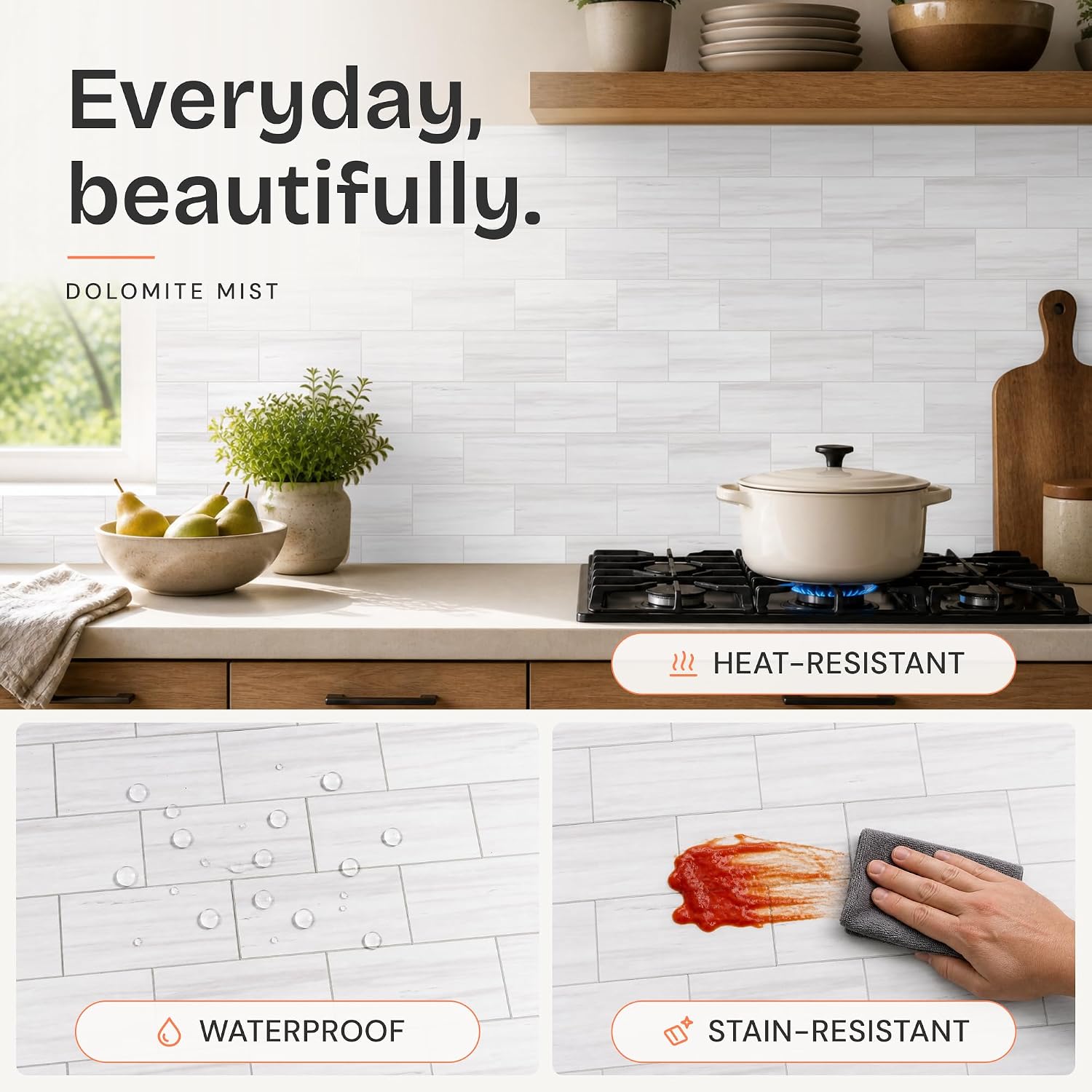 StyloVue 4 Pieces Peel and Stick Backsplash for Kitchen, 3" x 6" PVC Subway Tile 2026 Upgraded Dolomite Mist Backsplash Stick on Tile Elevate Kitchen Fireplace RV