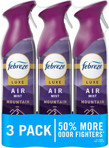 Febreze Air Mist, Air Freshener Spray, Odor Fighting Room Spray, Deodorizer for Home Bathroom Kitchen Office Apartment Dorm Room Classroom, Mountain Scent, 8.1oz (Pack of 3)