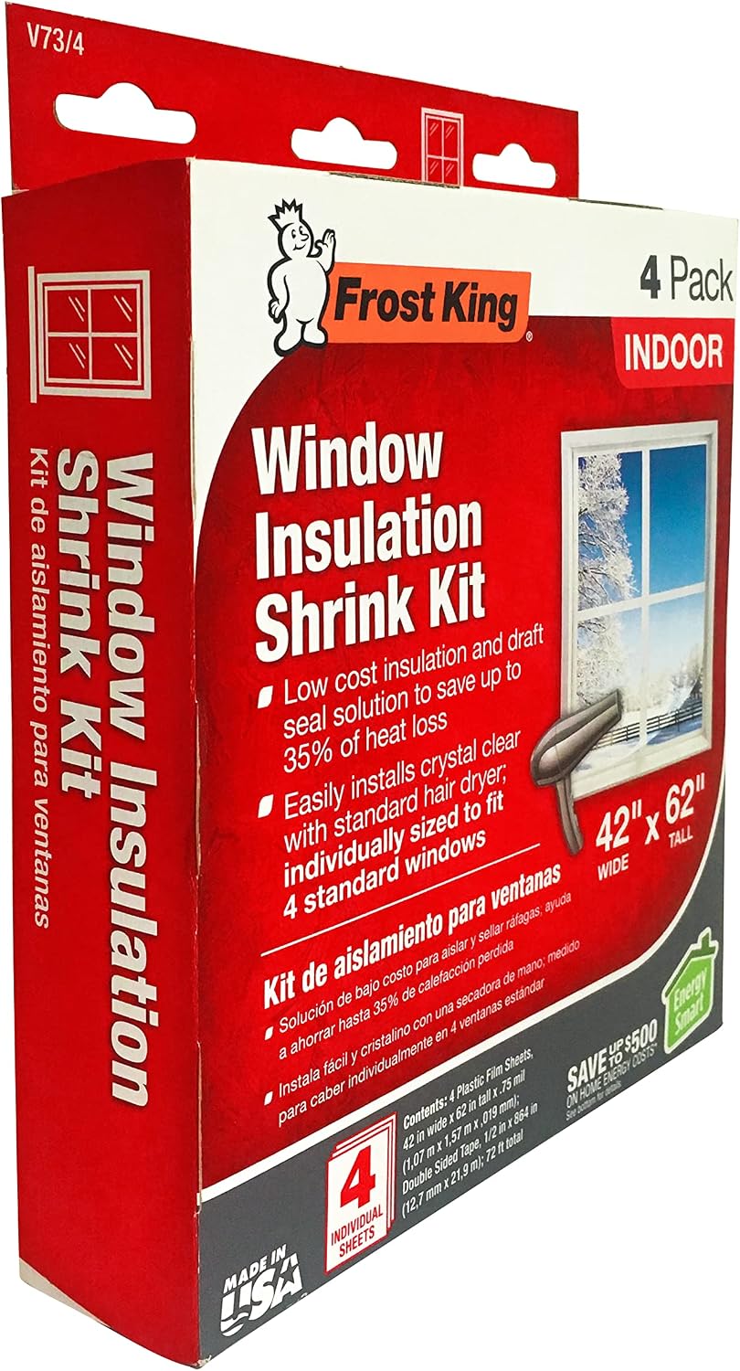 Frost King V73/4T Shrink Film Window KIT, 4-Pack, Clear, Transparent, 42"W x 62"T
