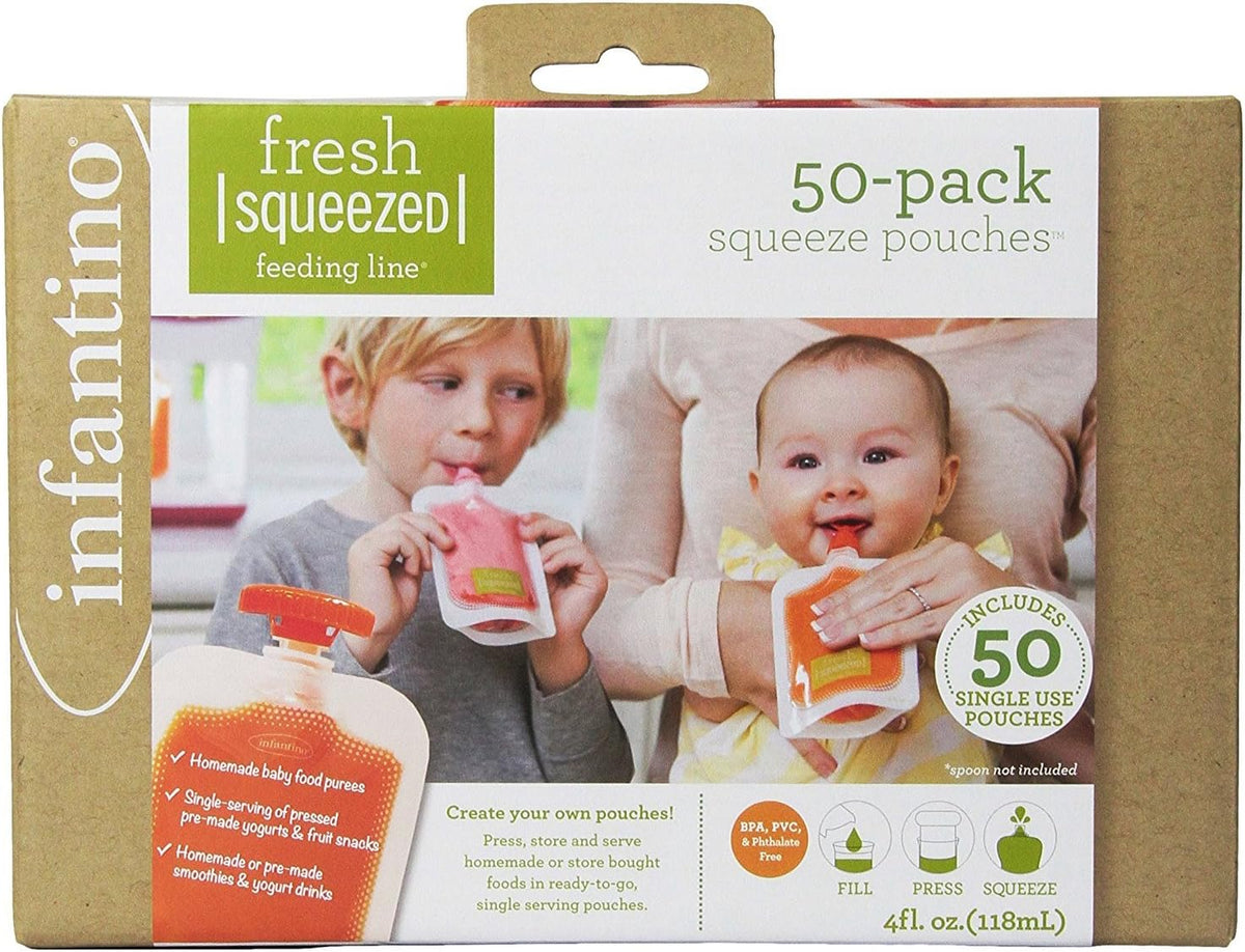 Infantino Disposable Baby Food Pouches, 4oz, Homemade Baby Food, 50-Pack
