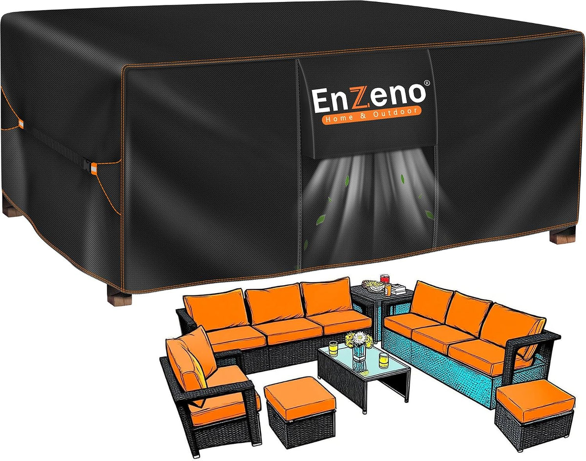 Enzeno Patio Furniture Cover Outdoor Waterproof 110"L x 81"W x 42"H