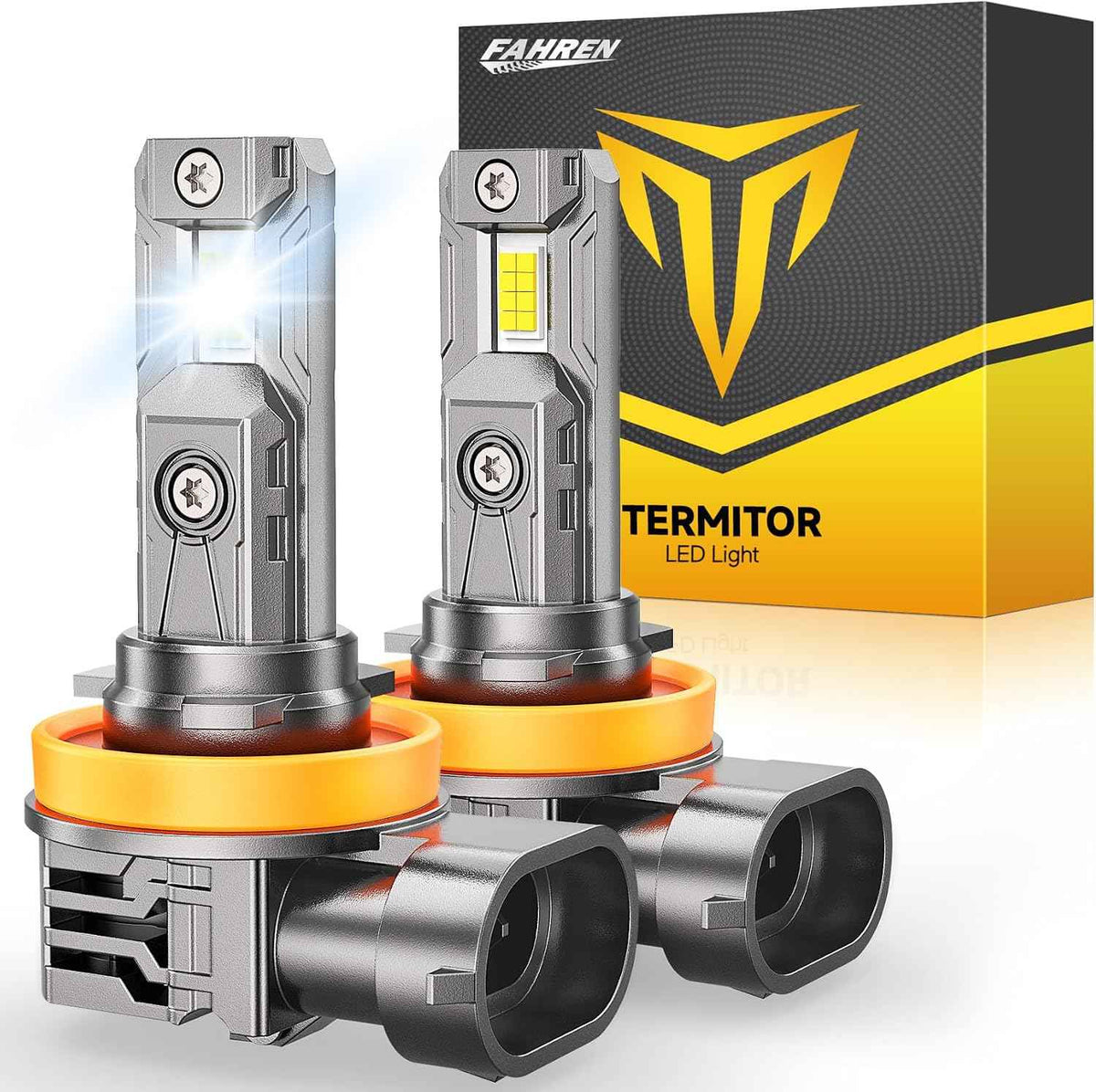 Termitor 𝐏𝐫𝐨 H11/H9/H8 Light bulbs,𝟗𝟎,𝟎𝟎𝟎𝐋𝐌 900% Super Bright 6500K with Cooling Fan H9, 1:1 Mini Size H8, 18+ Years Life CANBUS Ready Plug And Play, Pack of 2