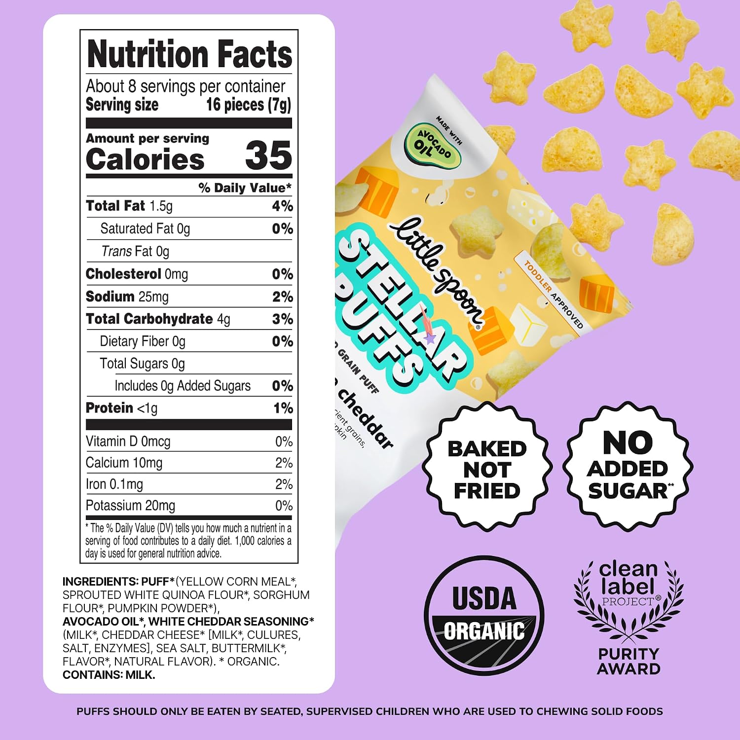 Little Spoon Stellar Puffs, Cheesy White Cheddar, Portable, 2oz, 4-Pack
