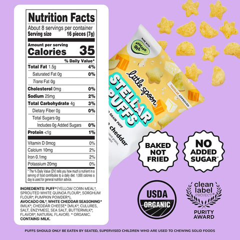 Little Spoon Stellar Puffs, Cheesy White Cheddar, Portable, 2oz, 4-Pack