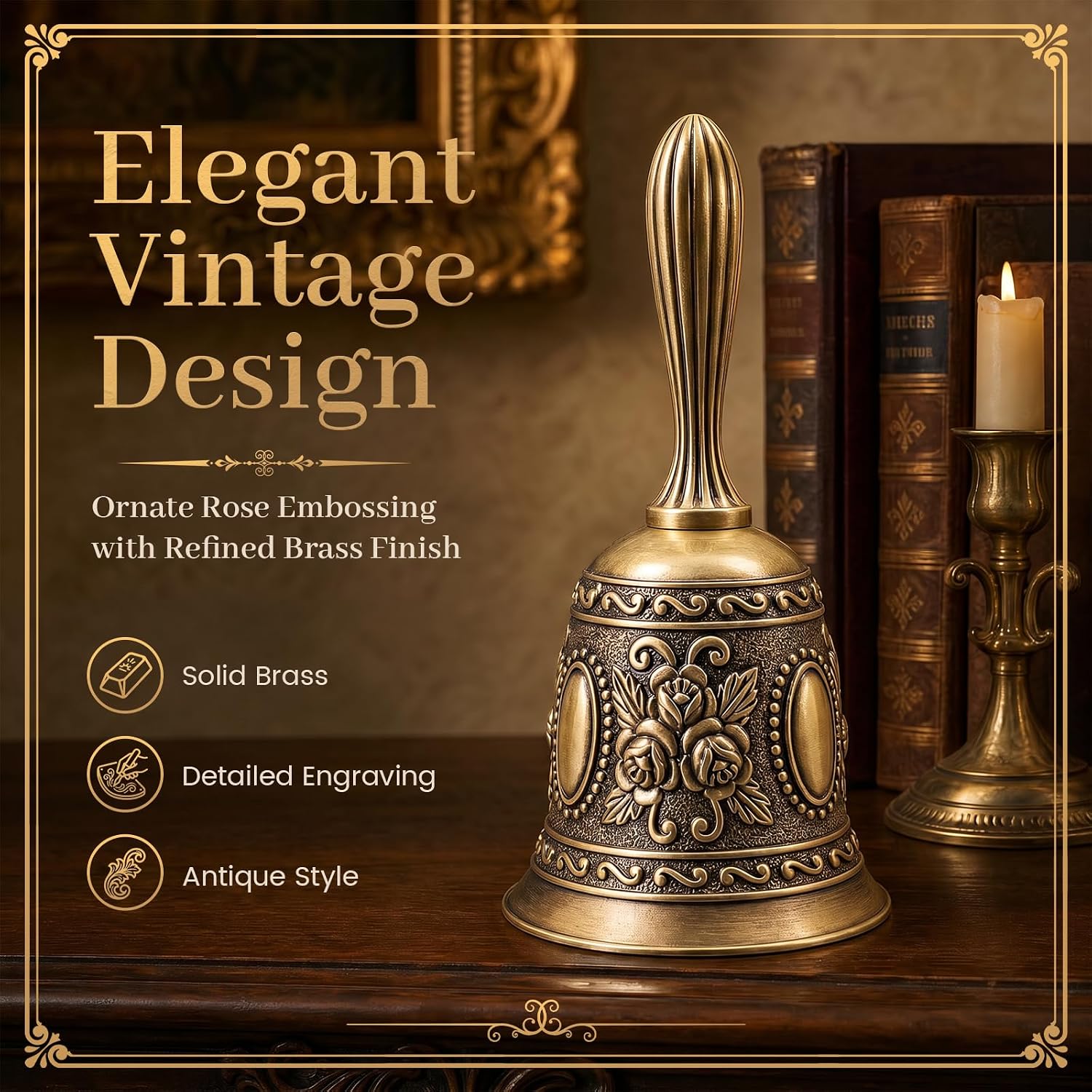 DomeStar Vintage Brass Hand Bell – Loud Call Bell for Bedside, Dinner, Wedding, Christmas & Holiday Party
