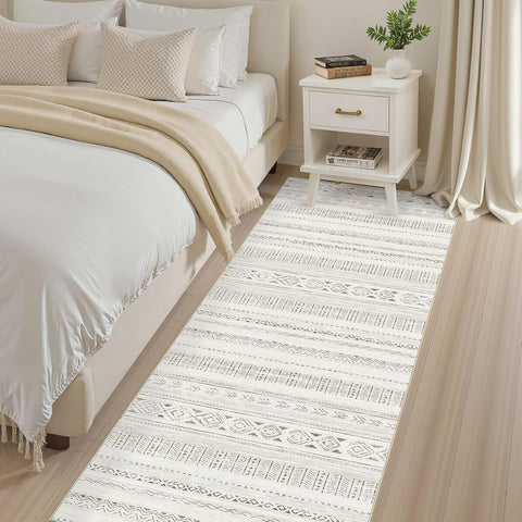 cotiled Hallway 2.6x8 Runner Rugs Washable Boho Rug Brown/Cream