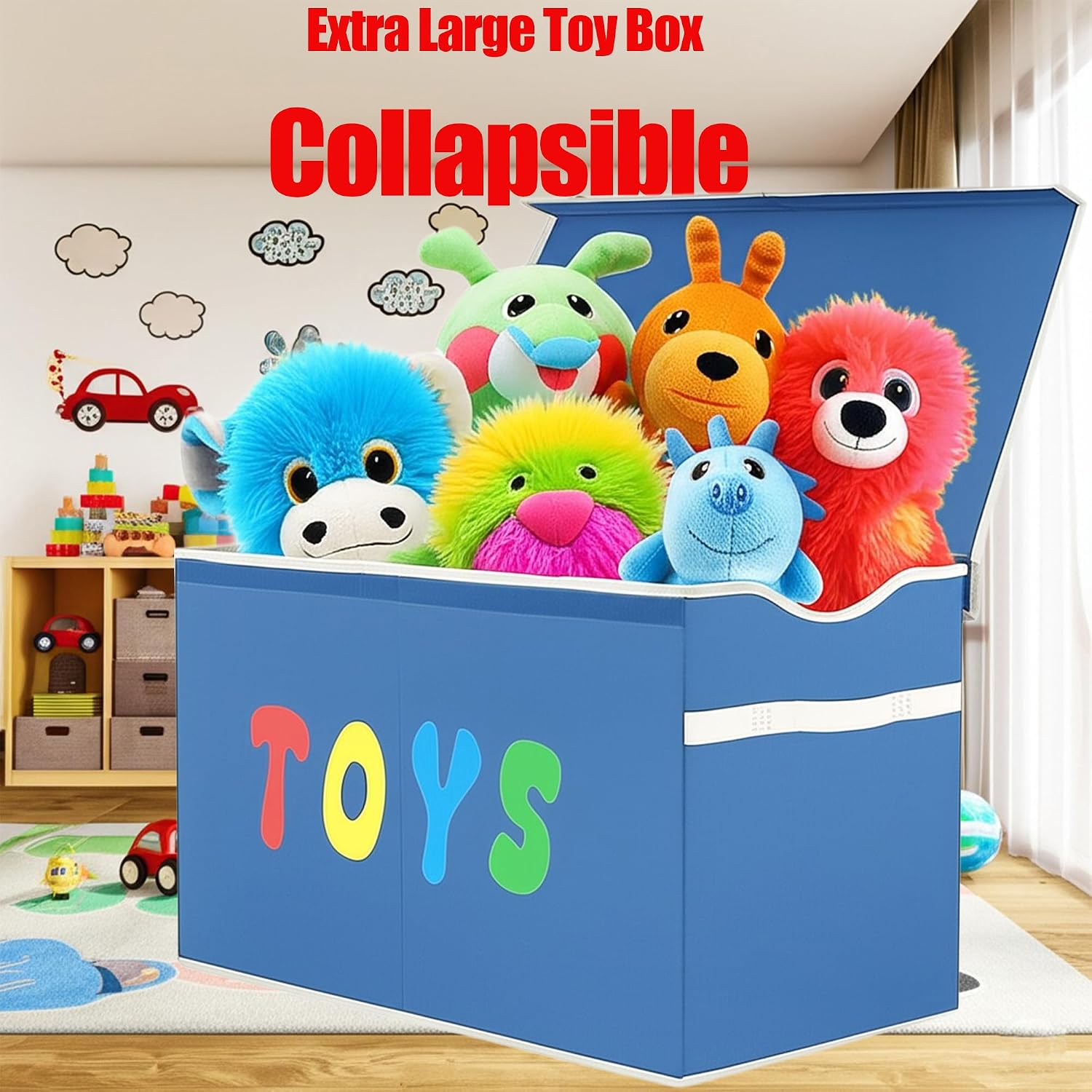 YOLOXO Toy Box Chest, Collapsible Sturdy Storage Bins with Lids, Extra Large Kids Toy Storage Organizer Boxes Bins Baskets for Kids, Boys, Girls, Nursery Room, Playroom, Closet (Classical Blue)