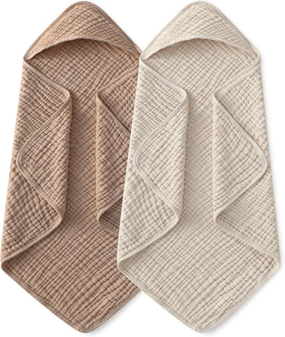 Yoofoss Hooded Baby Bath Towels 2 Pack 100% Muslin Organic Cotton with Hood
