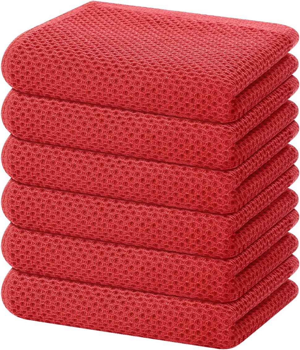 Homaxy 100% Cotton Waffle Weave Kitchen Dish Towels 6-Pack, Brick Red