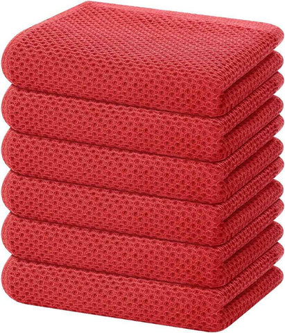 Homaxy 100% Cotton Waffle Weave Kitchen Dish Towels 6-Pack, Brick Red