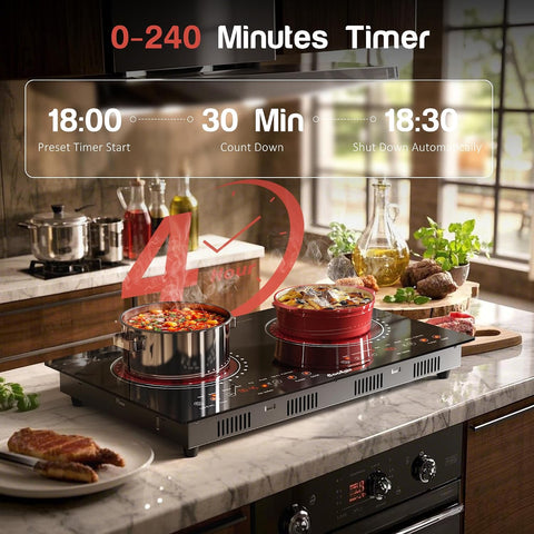 2 Burner Electric Cooktop Total Shard Power 2000W 110v