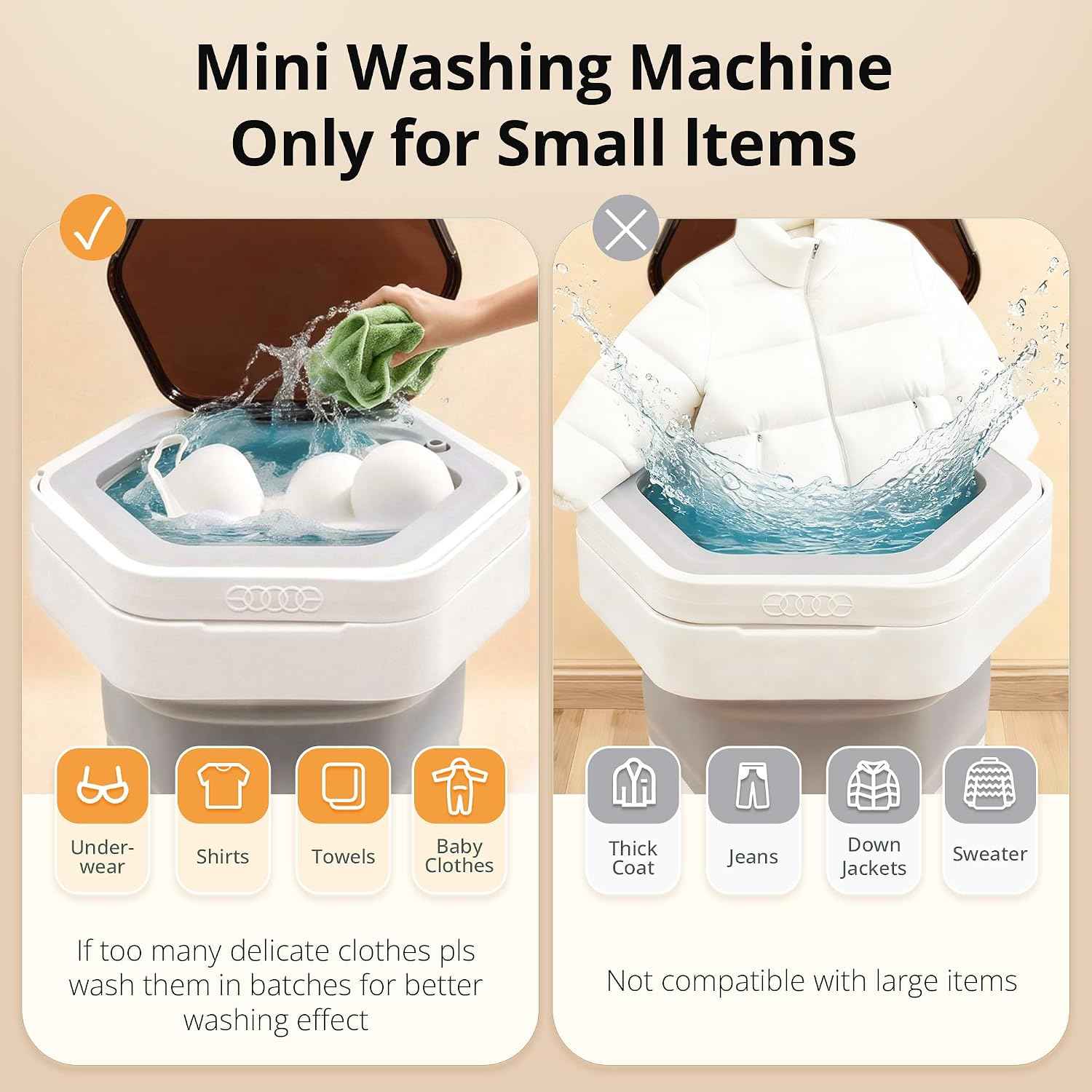 Welsteepse Portable Washing Machine, 16L Upgraded Mini Washer with Spin Basket Laundry Machine for Baby Clothes, Underwear, Socks; Ideal for Travel, Dorms, Camping