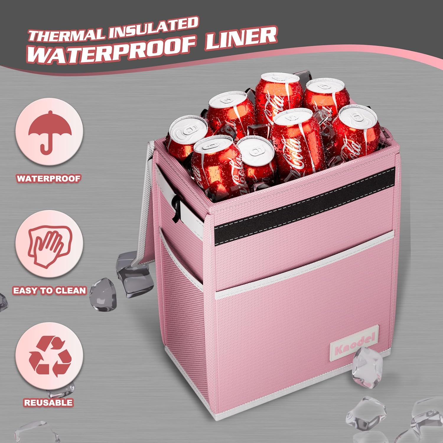 K KNODEL Car Trash Can with Lid, Car Garbage, Bin and Bag (Pink, Large)