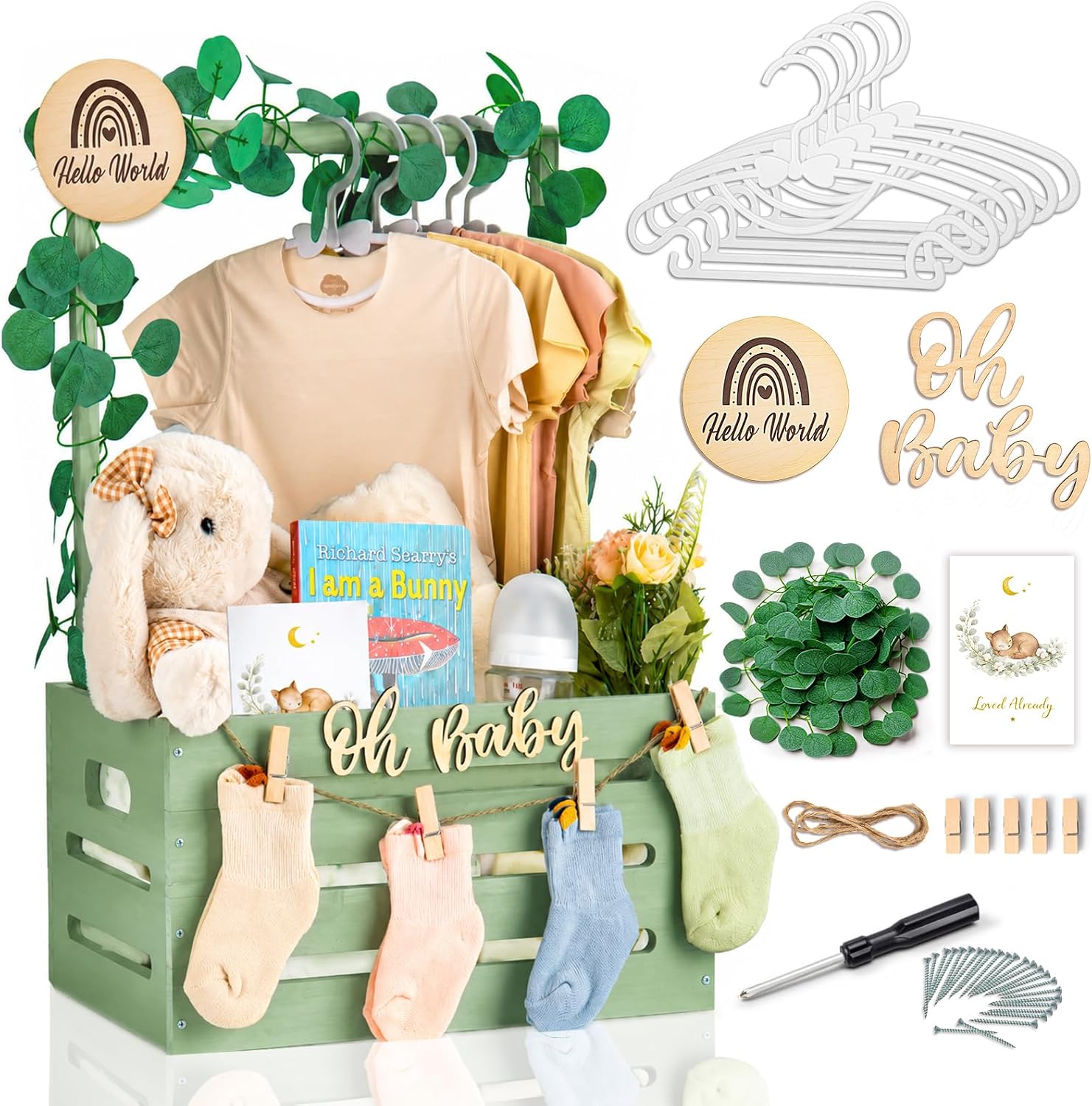 Giftacity Wooden Baby Shower Crate, Large Green Personalized Gift Basket