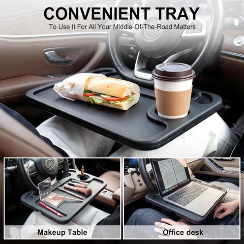 JUSTTOP Car Steering Wheel Desk for Laptop,Multipurpose Travel Car Accessories, Car Seat Stand Trays for Eating, Steering Wheel Overhead Table Console(Black)
