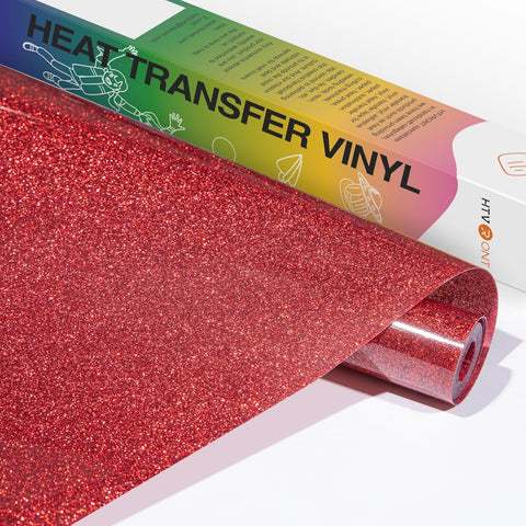 HTVRONT Red Glitter HTV Vinyl- 10” x 5ft Red Glitter Iron On Vinyl