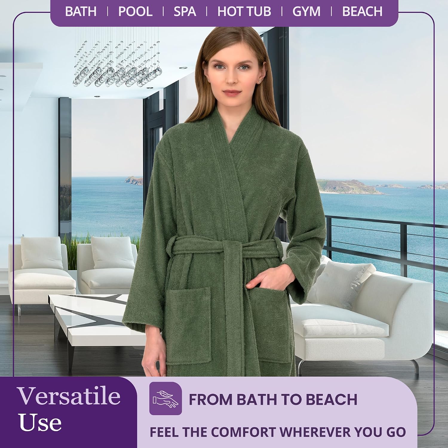 TowelSelections Womens Robe Cotton Kimono Bathrobe for Women Knee Length Terry Cloth Towel Robes for Women XS to 4X