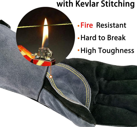 WZQH 14 In,932℉,Welding Gloves,Fireplace Glove,Fire & Heat Resistant,M