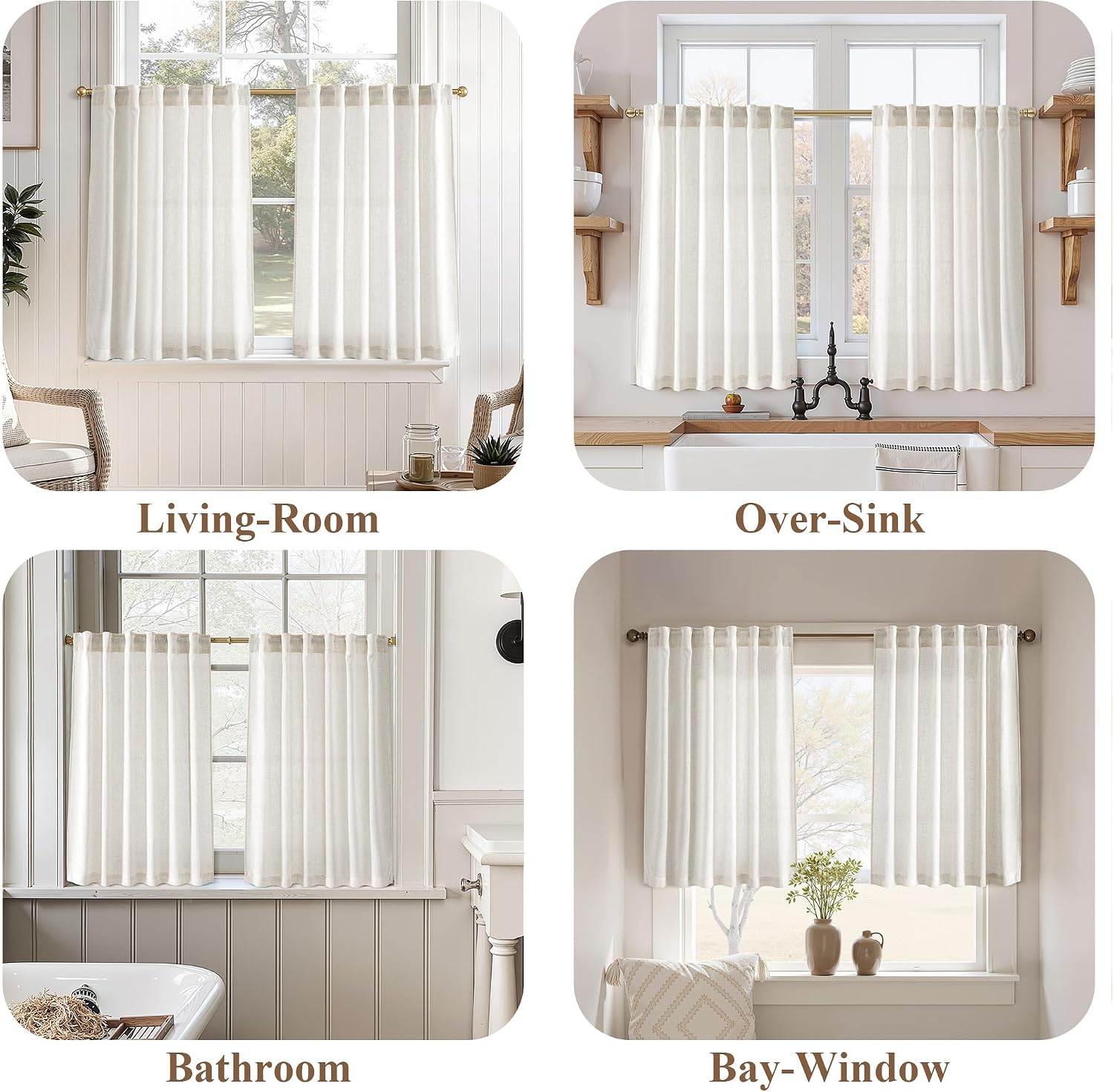 Jowels Natural Linen Cafe Curtains 36 Inch Long 2 Panels for Kitchen