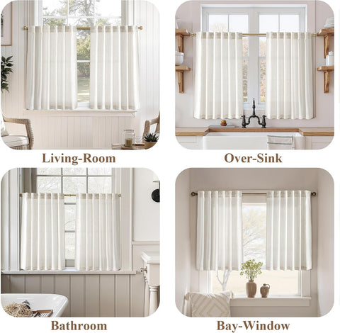 Jowels Natural Linen Cafe Curtains 36 Inch Long 2 Panels for Kitchen