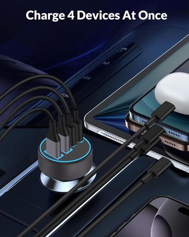 USB C Car Charger, 4-Port 90W Super Fast Charging Cigarette Lighter Adapter