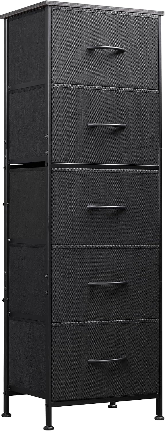WLIVE Tall Dresser for Bedroom, 5 Drawer Dresser, Charcoal Black