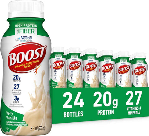 BOOST High Protein with Fiber Ready to Drink Complete Nutritional Drink, Very Vanilla, 8 fl oz Bottle, 24 Pack