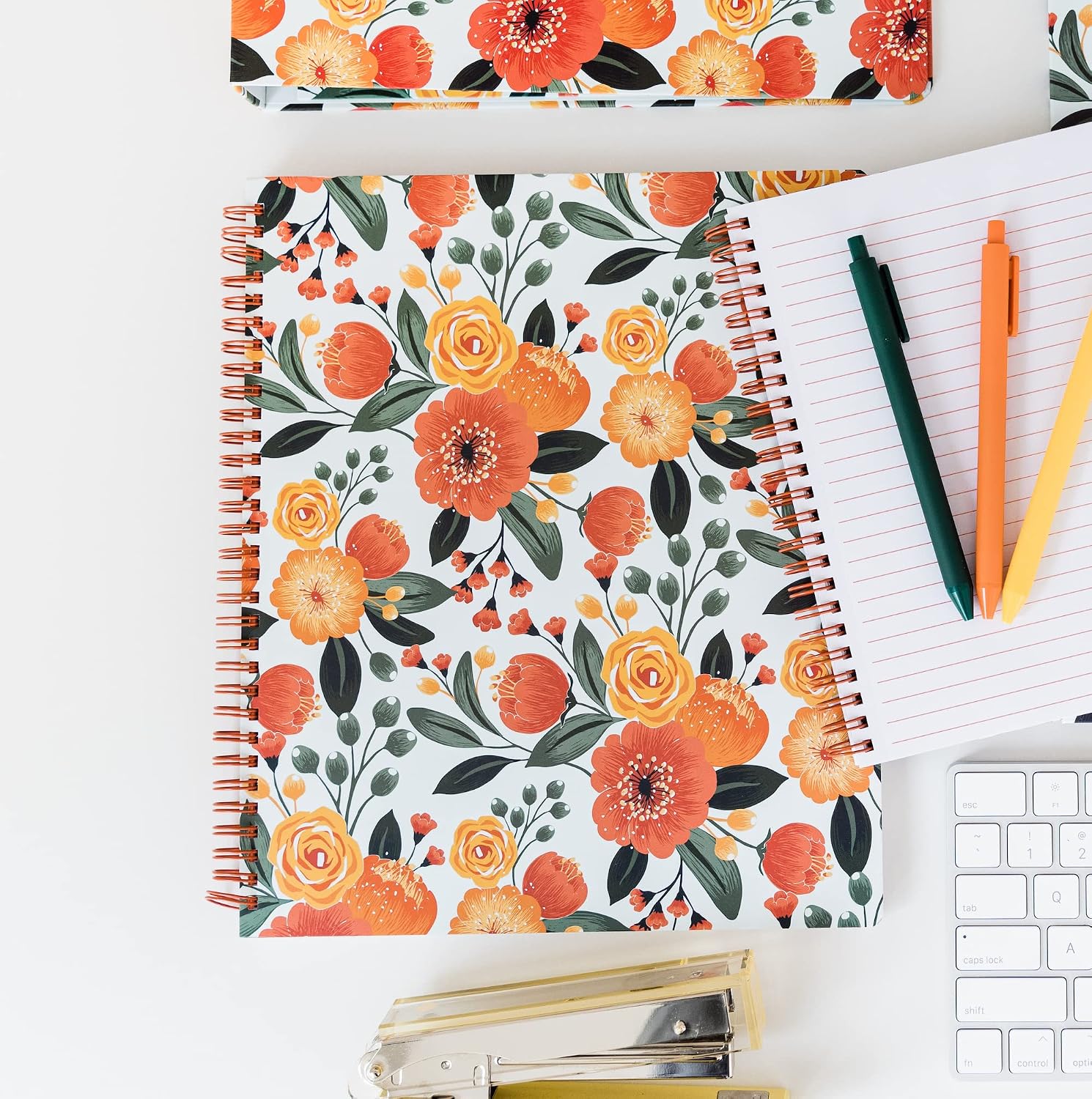 Steel Mill & Co. Cute Floral Large Spiral Notebook, Orange Flower