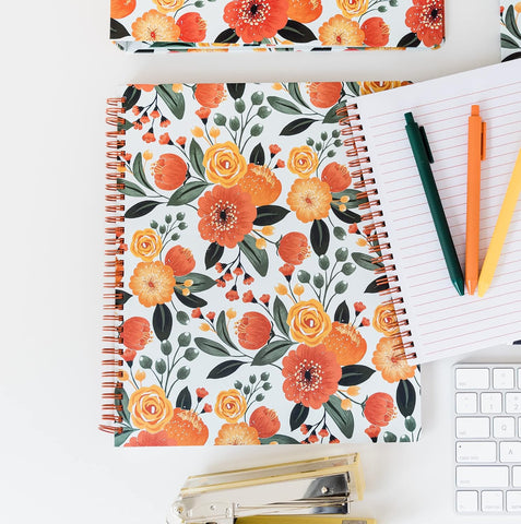 Steel Mill & Co. Cute Floral Large Spiral Notebook, Orange Flower