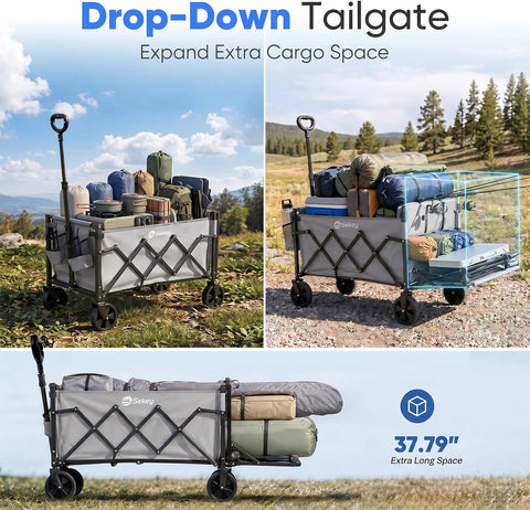 Sekey Collapsible Wagon with Tailgate, 300 lb Capacity, 38 in Cargo Length