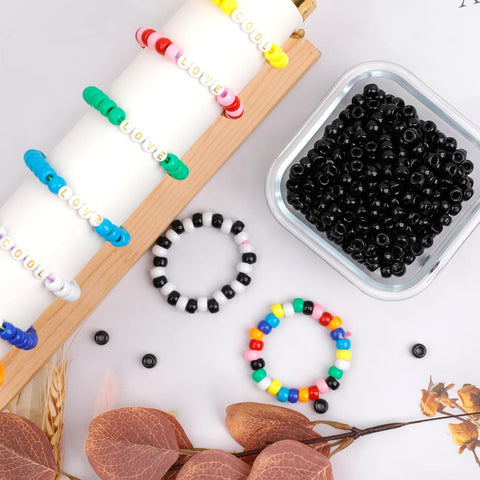 1000Pcs Pony Beads Bracelet 9mm Black Plastic Barrel Pony Beads for Necklace,Hair Beads for Braids,Key Chain,Jewelry Making (Black)