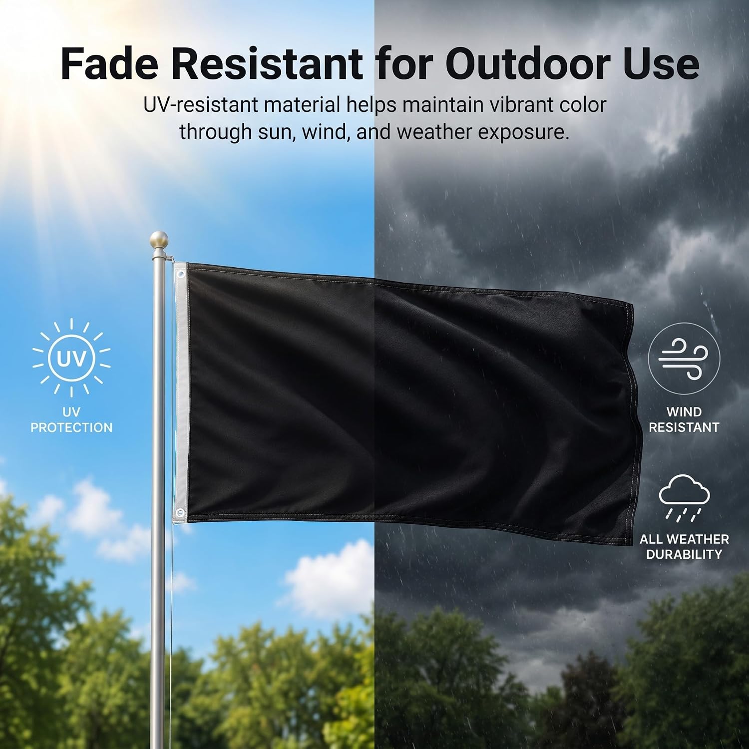 DMSE Solid Black Flag, 2x3 Flag, UV Resistant, Fade Resistant Material with Metal Grommets (2ft x 3ft), (Polyester), (Black)