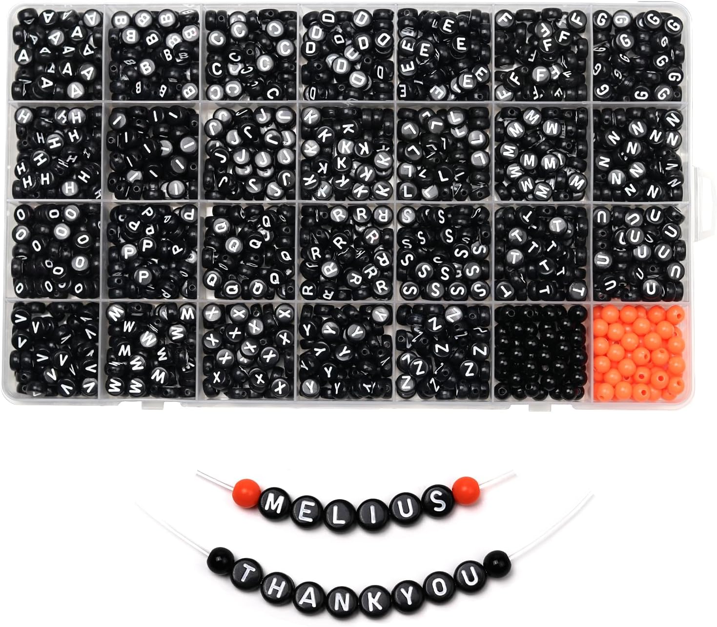 Melius Acrylic Letter Beads, Black & Orange, 4x7mm Round, 1450 Pcs