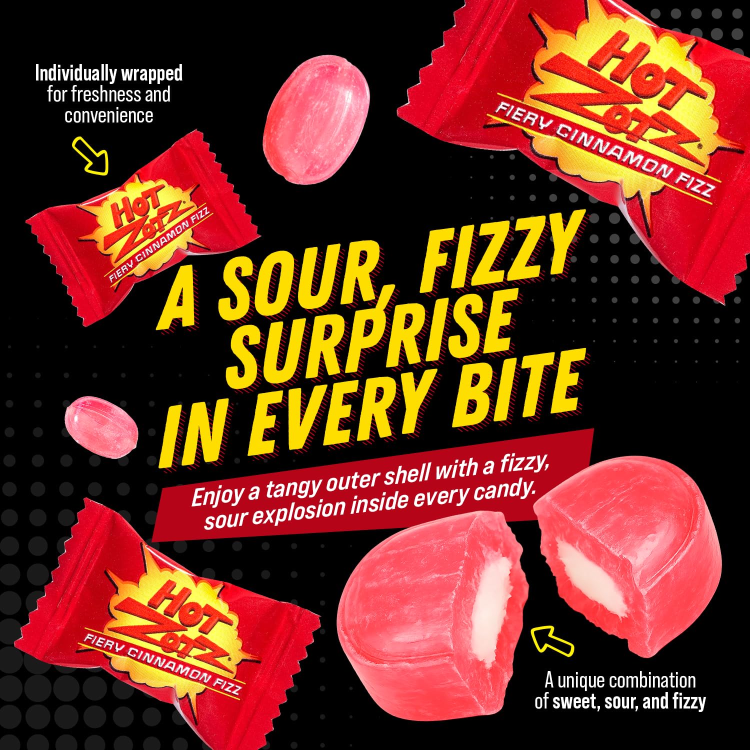 ZOTZ Fizzy Sour Candy Bulk - Retro Italian Hard Candy Individually Wrapped - Classic Nostalgic Fiery Cinnamon Flavor - 46 Pieces Bag for Party Favors, Goodie Bags, Piñata & Candy Buffet