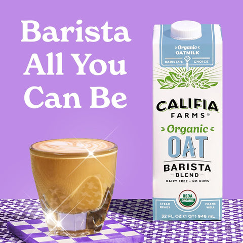 Califia Farms - Organic Oat Barista Blend, 32 oz (Pack of 6), Shelf Stable, Dairy Free, Plant Based, Vegan, Non GMO, Organic Milk, Creamer, Milk Frother, Oatmilk
