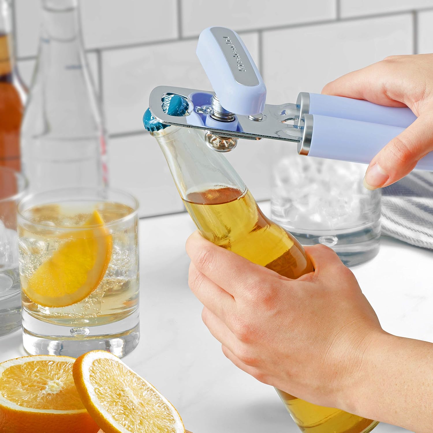 KitchenAid Classic Multifunction Can Opener and Bottle Opener Easy to Use, Razor Sharp Stainless Steel Cutting Wheel, Soft Ergonomic Handles, Lavendar Cream