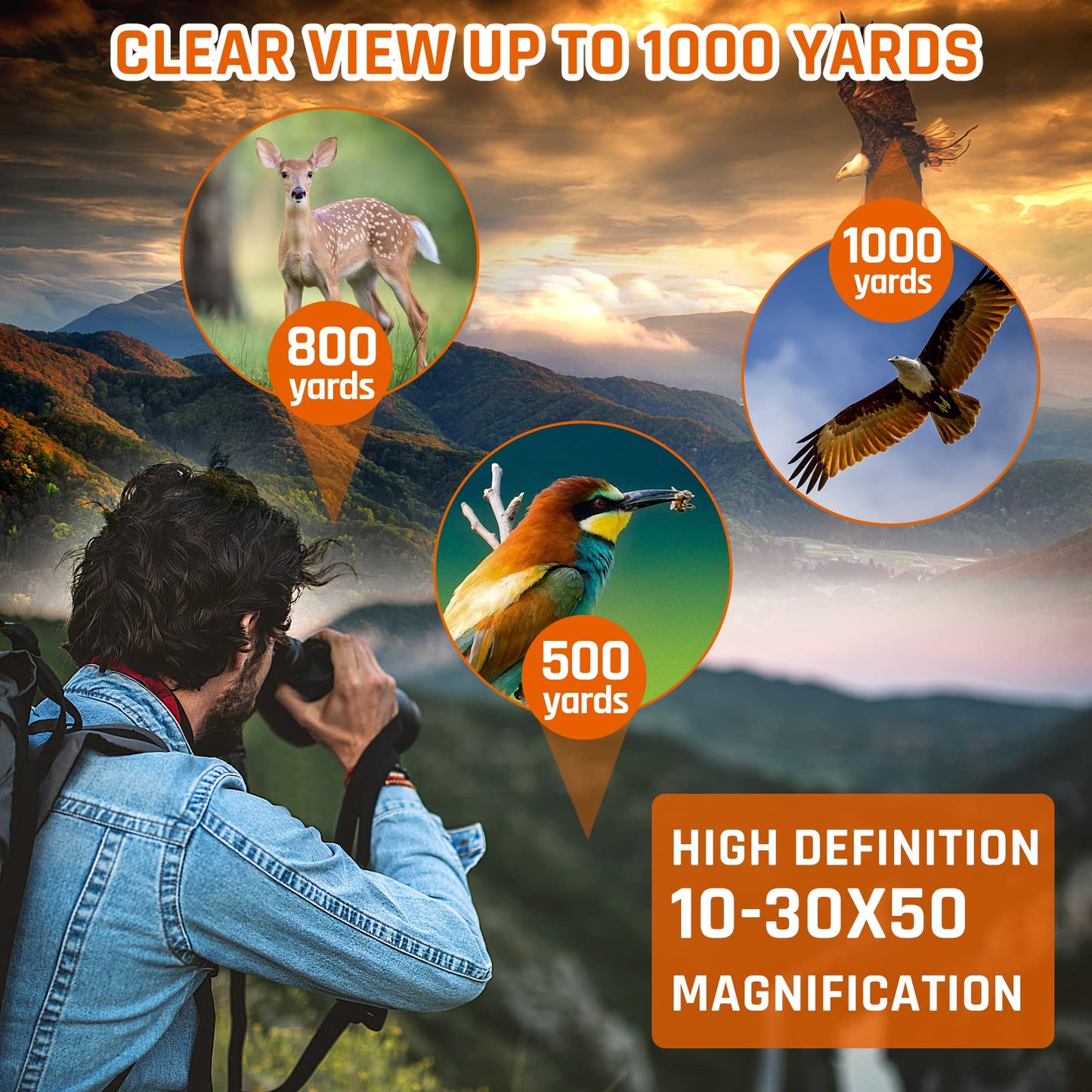 10-30x50 Zoom Binoculars for Adults, High Powered Military Binoculars for Bird Watching Traveling Hunting Concerts with Large View,BAK4,FMC Lens,Clear Low Light Vision at Night…