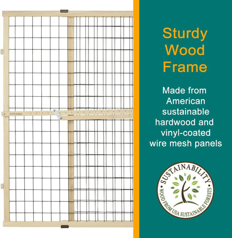 MYPET Wire Mesh Dog Gate: 29.5"-40" Wide, Pressure Mounted with No Tools; Expandable, Durable Pet Gates for Doors and Hallways, 37" Tall, Made with Sustainable Hardwood