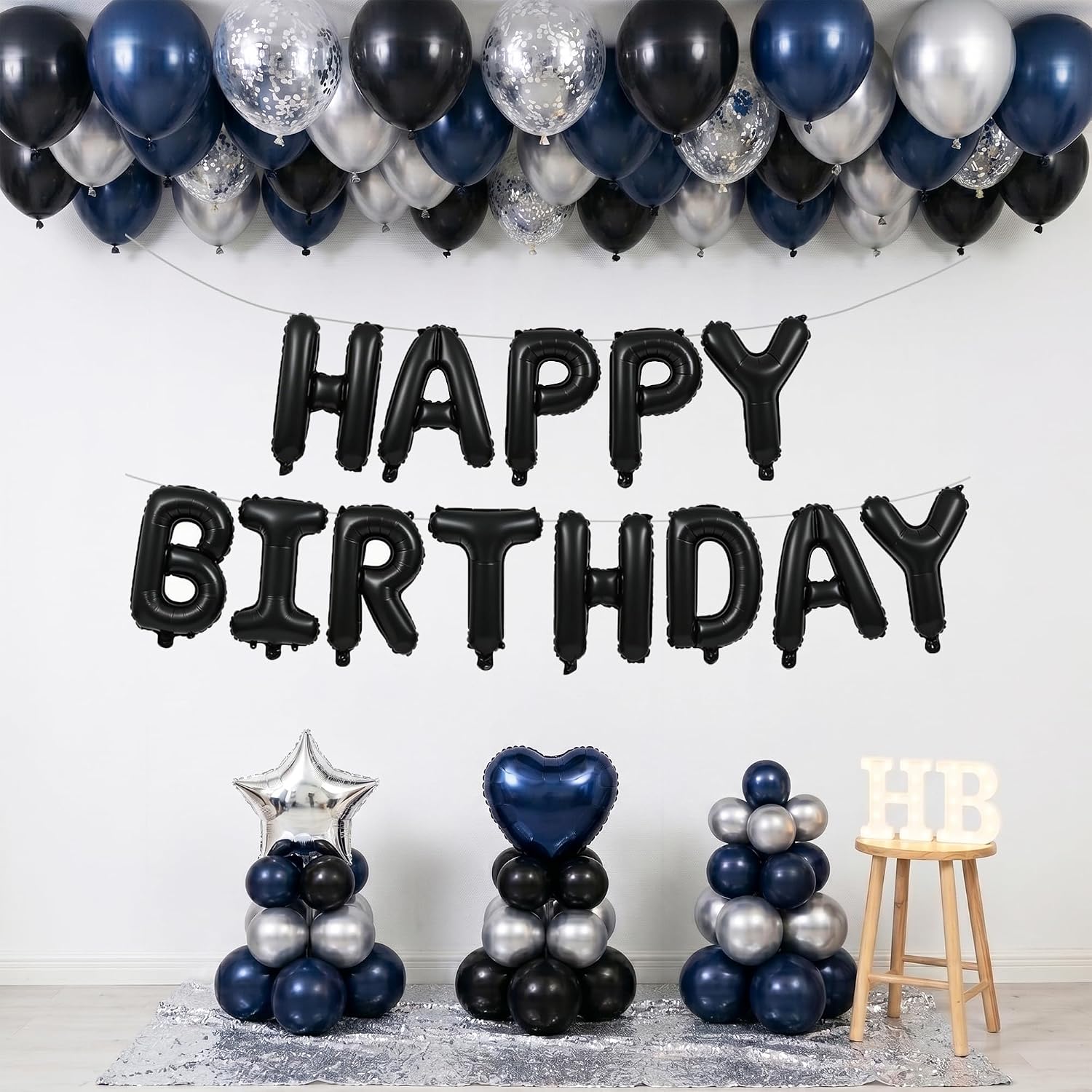TONIFUL 16 Inch Black Happy Birthday Balloons Banner Decorations for Men