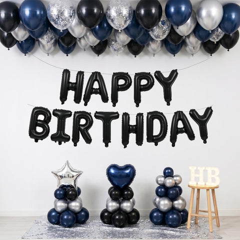 TONIFUL 16 Inch Black Happy Birthday Balloons Banner Decorations for Men