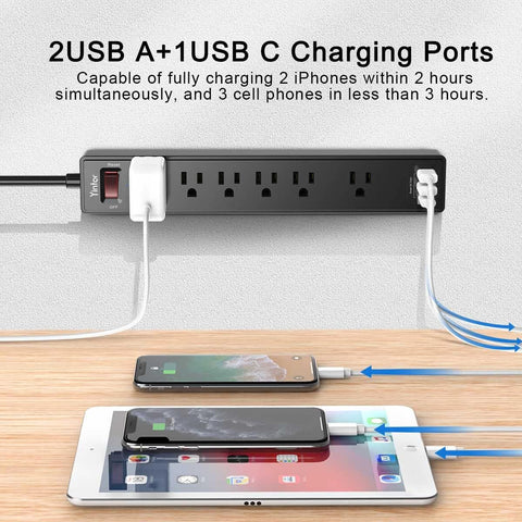 Yintar 6Ft Surge Protector Power Strip with 6 Outlets & 3 USB Ports, Black