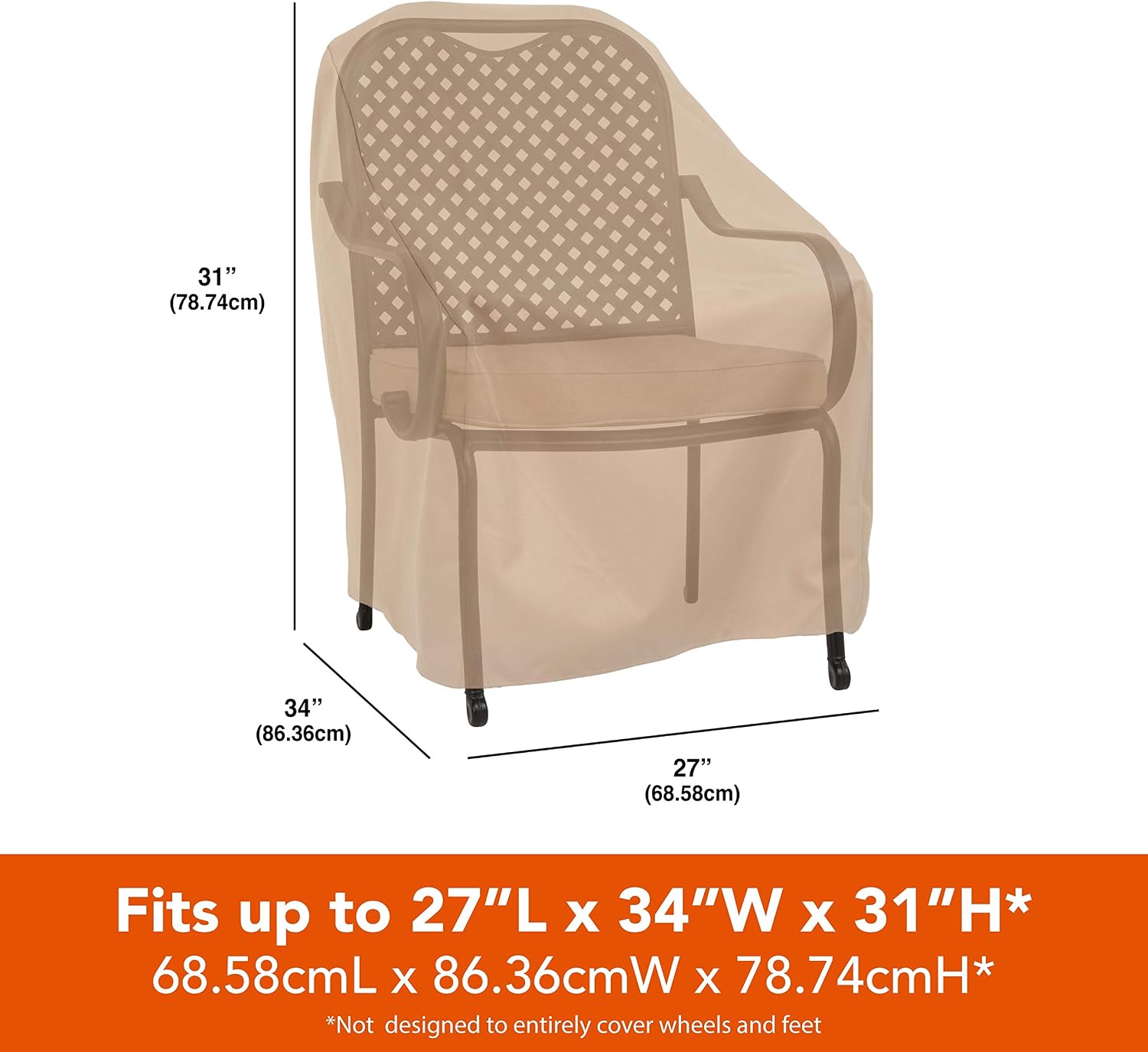 Modern Leisure Basics Patio Chair Cover - Weather-Resistant Fabric - Furniture Protection Perfect for Patio, Deck, and Porch - 27" L x 34" W x 31" H - Khaki