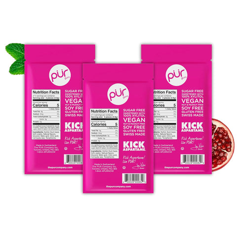PUR Gum, Pomegranate, Xylitol Gum, No Artificial flavour, 165 Count (3x55)