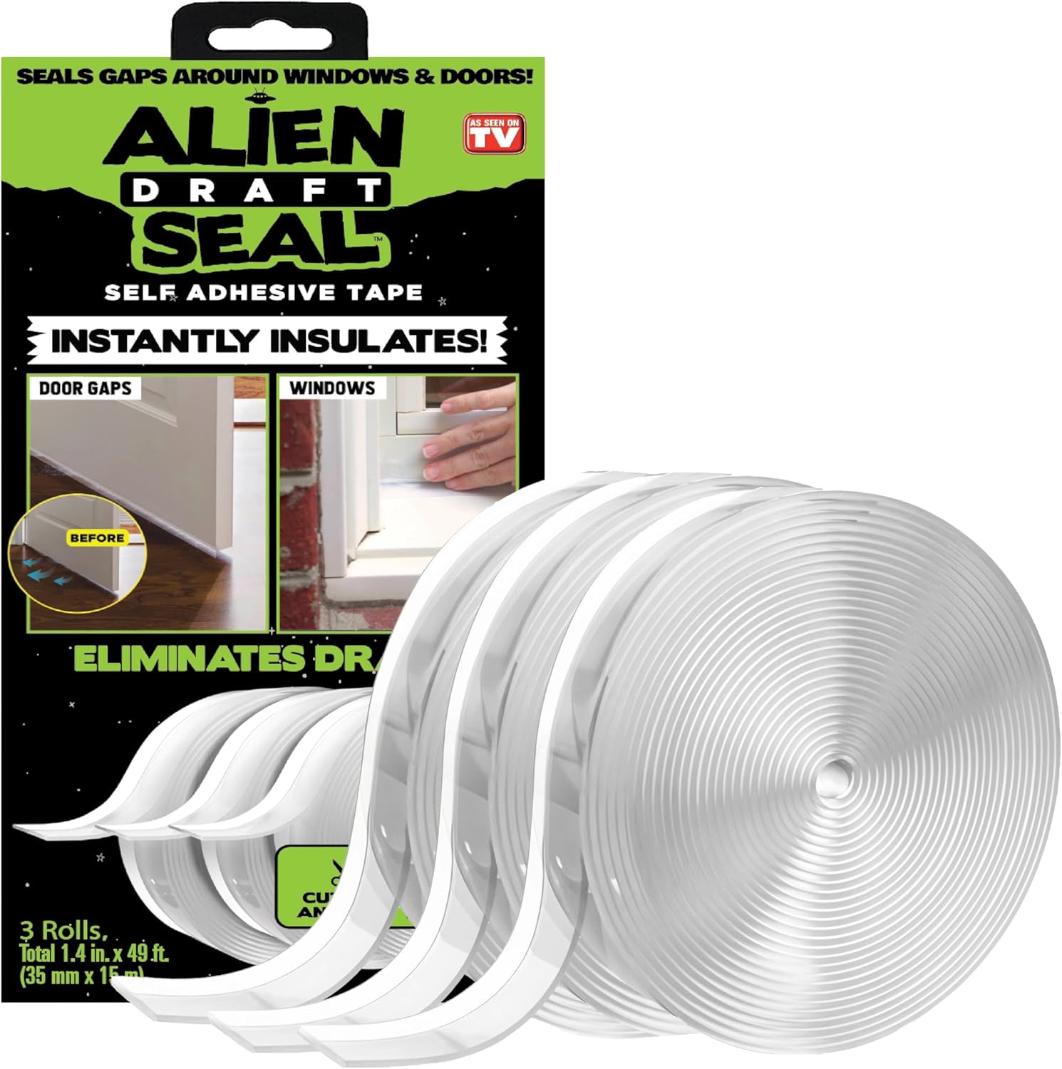 Alien Draft Seal Weather Stripping Door Seal – Longer 64ft (3 Rolls) Silicone Door Bottom Draft Stopper Tape